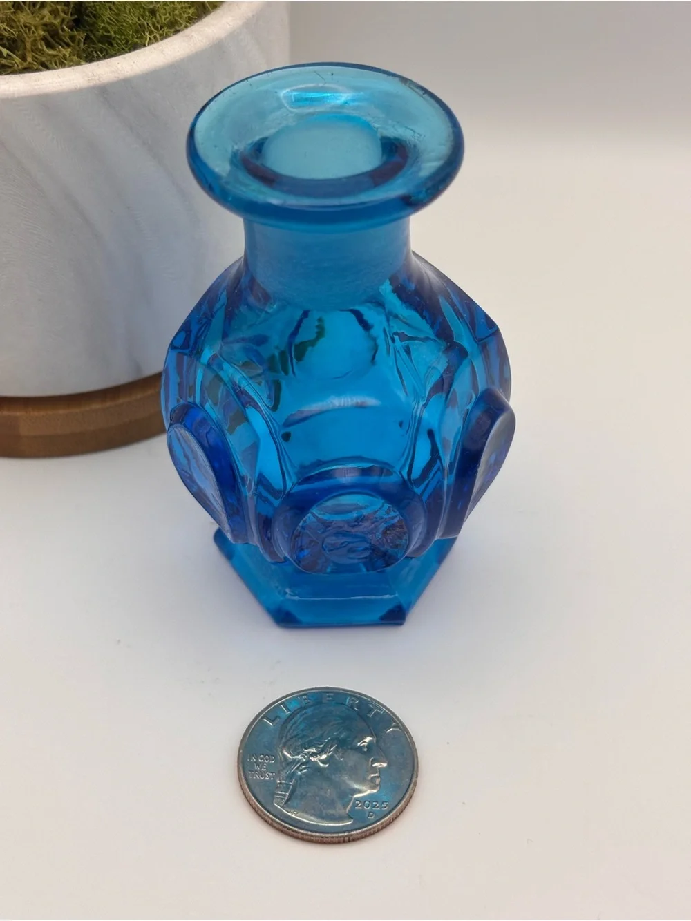 Vintage Miniature Glass Vase in Teal Blue Color, Decorative Turquoise Bud Vase